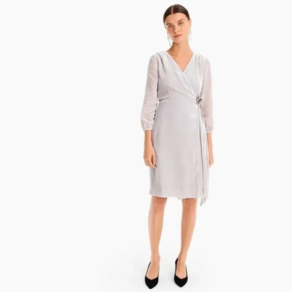 J. CREW New  Solid Gray Lined Drapey Velvet True Wrap Dress Size 6